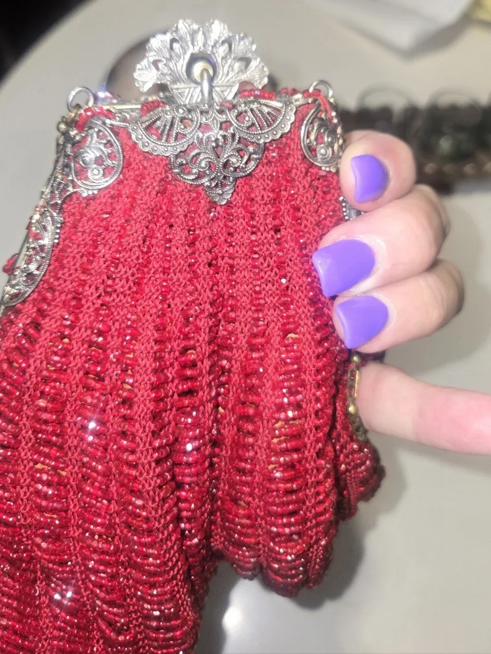Vintage Red Beaded Purse. Excellent Condition. All Parts Work. No Rips Or Tears!